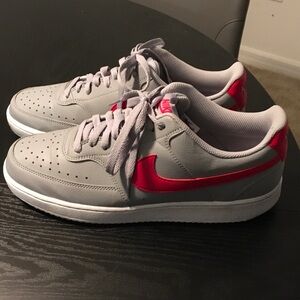 Nike Men Grey Sneakers with Red Swoosh Accent